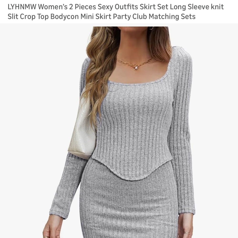 Gray Mini Skirt Set Ribbed